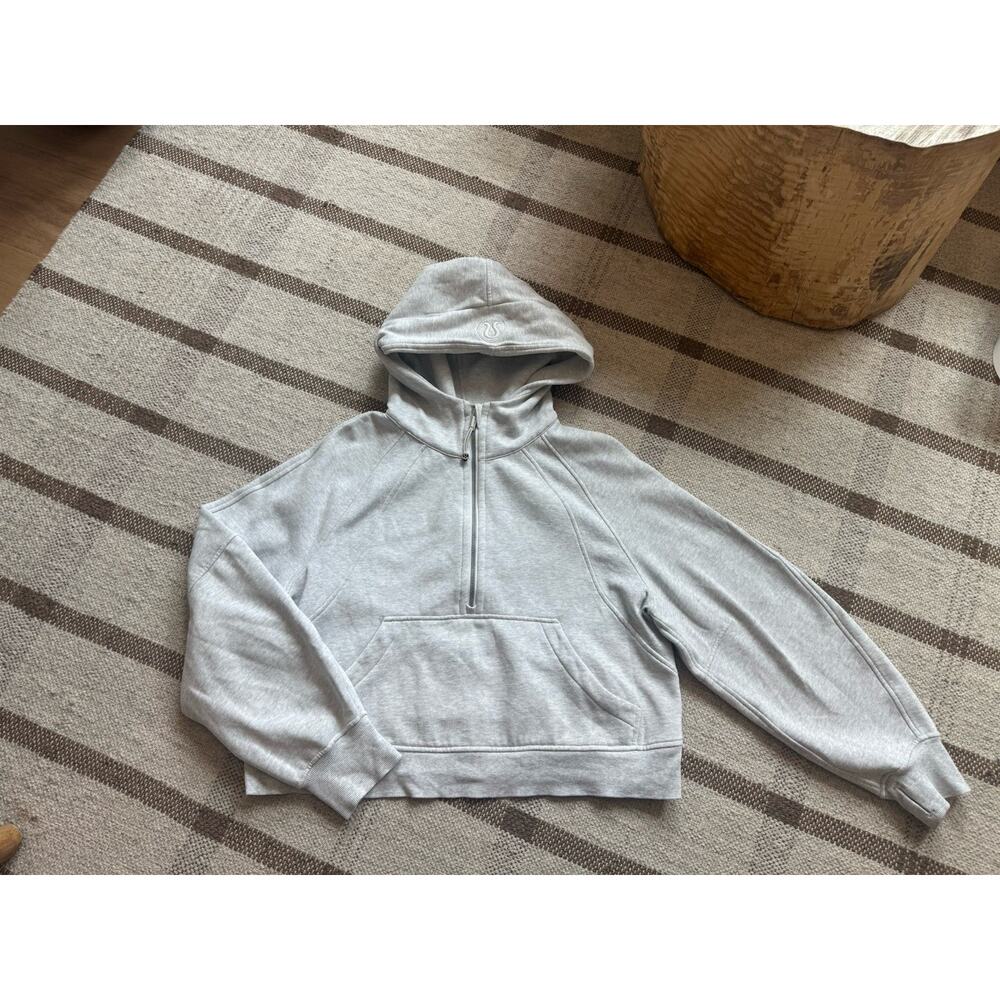 Lululemon Oversized Crop 1/2 Zip Scuba Hoodie Light Gray M/L Womens Medium Large